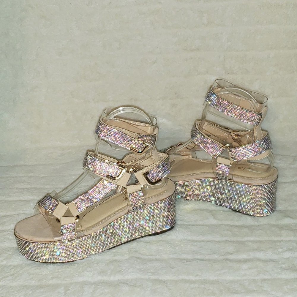 2" Sparkle Rhinestone harness strap Flatform Platform shoes Comfy